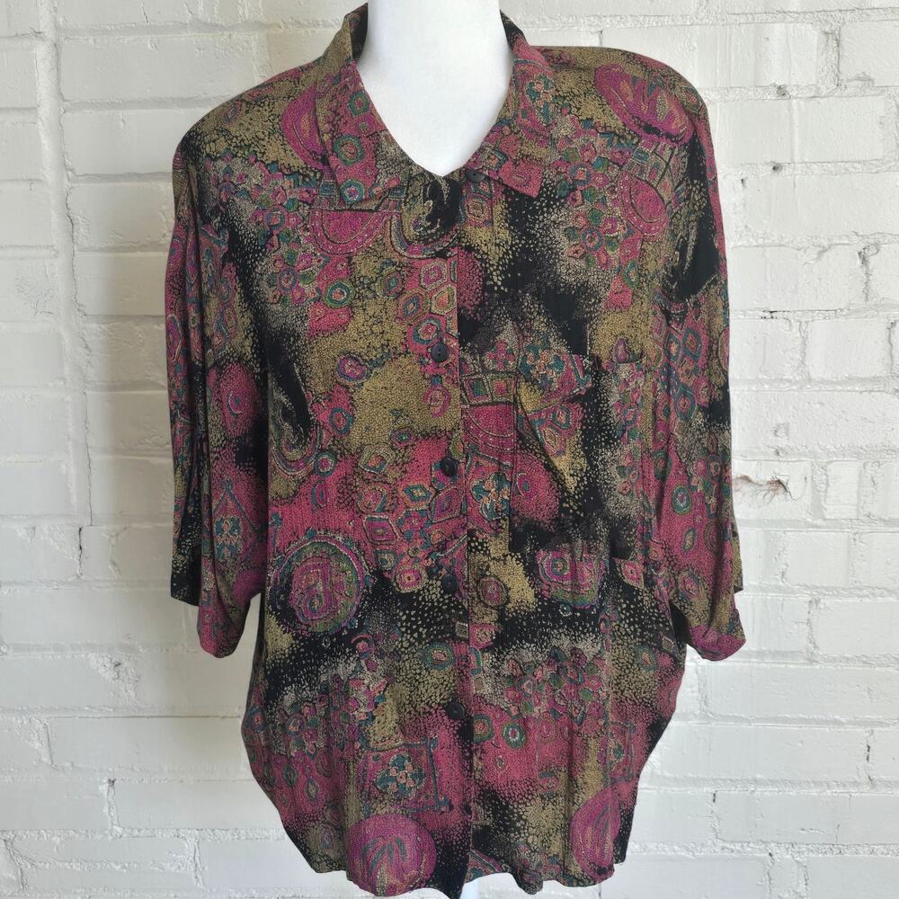 ​Vintage 90s Abstract Paisley Rayon Button Down Shirt & Pants Set┃Whimsigoth